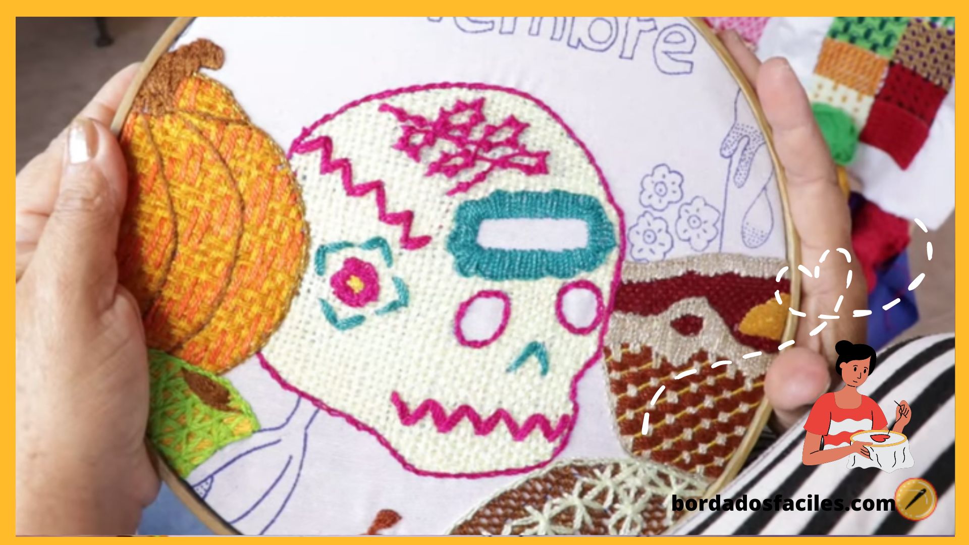 Bordado con forma de calavera