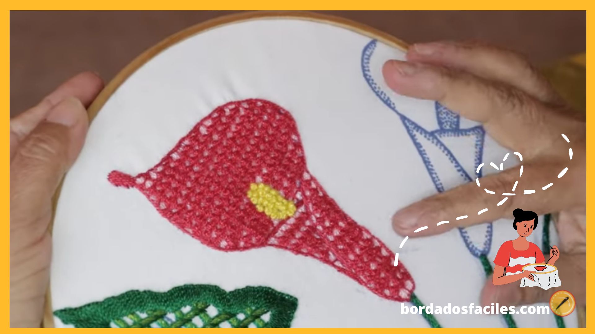 Bordado de tulipán con hojas